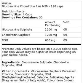 Resim WEİDER Glucosamine Chondroitin Plus MSM - 120 caps 