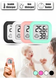 Resim Mini Bebek Sıcaklık Nem Ölçer Lcd Oda Termometre Duvara Takılabilen Masaüstü Isı Göstergesi Beyaz 