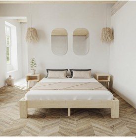 Resim Soft Model Doğal Çam Ahşap Karyola Ve İki Komodin Set-209 100 x 200 