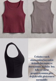 Resim Premium Fitilli Pamuklu Esnek Kumaş Kadın 4lü Crop Set - U Yakalı Spor ve Şık Basic Bluz Seti - Yumuşak Dokulu Slim Fit Yazlık Üst Set 