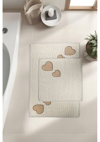 Resim Banyo 2li Paspas Takımı Kalp Bej 60x100 Bej 