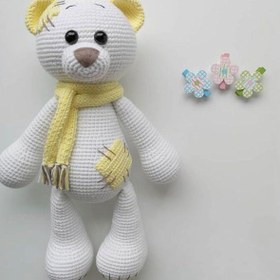 Resim Amigurumi Yamalı Ayıcık Oyuncak - Beyaz-Sarı 