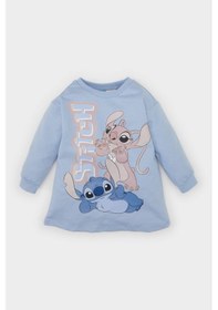 Resim DeFacto Kız Bebek Disney Lilo & Stitch Bisiklet Yaka Uzun Kollu Sweat Elbise D8439A524AUBE551 Mavi 