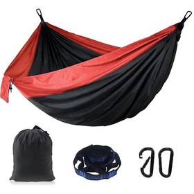 Resim Geeroyoo 210t Naylon Kamp İçin İki Kişilik Portatif Renkli Hamak, Siyah-kırmızı Çok Renkli 