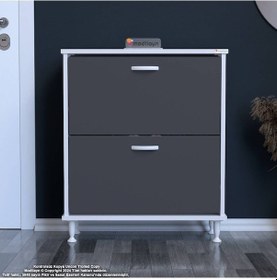 Resim Modilayn Umay Antre Hol 72 X 90 X 25,5 Cm Lik 2 Düşer Kapak 4 Göz Bölmeli Ayakkabılık Antrasit - Beyaz 