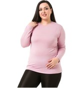 Resim Büyük Beden Bisiklet Yaka Uzun Kollu Viskon Pembe Body 