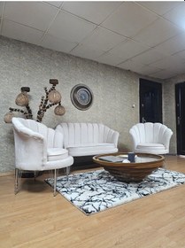 Resim Zafir İstiridye Takım Krom Kaplama Telli Ayak Çay Seti Koltuk Takımı Krem 