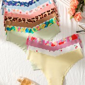 Resim 12 adet Kadınların Dalga Kenarlı Dikişsiz Kabarık Dar Kalın İç Çamaşırı Tek Parça Rahat Nefes Alabilen Elastik Pürüzsüz Baskılı Üçgen Pantolon Dört Mevsim ve Günlük Giyim Kadın İç Çamaşırı ve Külot 