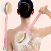Resim Yumuşak Kıllı Uzun Saplı Sırt Fırçası ve Banyo Süngeri ile Yetişkinler için Peeling ve Temizlik Duş Fırçası 
