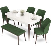 Resim Canisa Concept Aya Serisi 80 x 132 cm Beyaz Masa Ceviz Ayak Mutfak Masa Takımı 4 Sandalye 1 Bench 