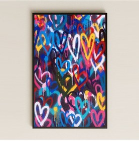 Resim Renkli Kalp Graffiti Temalı Şeffaf Pleksi Tablo 