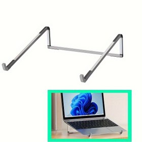 Resim Şık Alüminyum Alaşımlı Laptop Standı - Ayarlanabilir, Katlanabilir & Taşınabilir, Masa & Seyahat Kullanımı için Sağlam Metal Çerçeve ile 