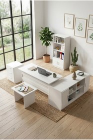 Resim Robin Home Beyaz Ofis Büro Masa Takımı Makam Takımı 