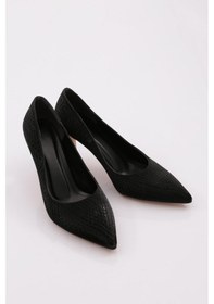 Resim Dgn 1002 Kadin Topuklu Stiletto Ayakkabi 1002-2453-R11294 Siyah Baskılı 