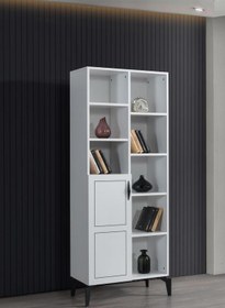 Resim Çizgi Kitaplık Raflı Kapaklı 70x37x180cm 