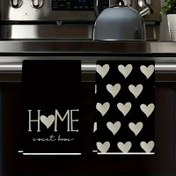 Resim 2 Adet Siyah Mutfak Havlusu - Kalp Desenli Modern Çay Havluları, Dayanıklı Polyester Temizlik Bezleri, Pişirme, Fırınlama, Ev Hediyesi, Anneler Günü, Doğum Günü Hediyeleri İçin - "Home Sweet Home" Dekoratif Mutfak Havluları, Pürüzsüz Dokulu Mutfak Eşyaları 