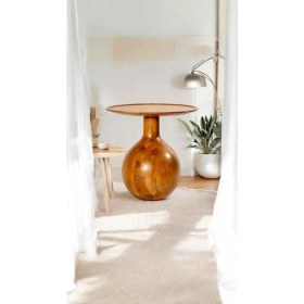 Resim Simillo Home & Living Wood Tekli Mantar Sehpa – Tik Ağacı Renk Ahşap Orta Sehpa & Dekoratif Fiskos 