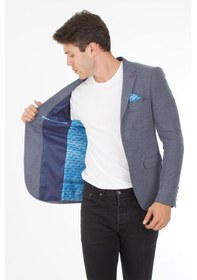 Resim Sposo 5136 Dar Kalıp Örme Kumaş İndigo Erkek Blazer Ceket İndigo 