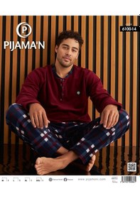 Resim Pijamoni Erkek Düğme Yaka Kışlık Polar Pijama Takımı 6100/14 - 1 Adet Bordo 
