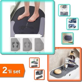 Resim Hereveoyuncak Sihirli Su Emici Kaydırmaz Banyo Paspası + Esnek Musluk Lavabo Matı Su Tutucu - 2li Set D7M0G7 