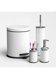 Resim Zethome Beyaz Dörtlü Banyo Seti (çöp Kovası-fırça-sabunluk-diş Fı Beyaz 