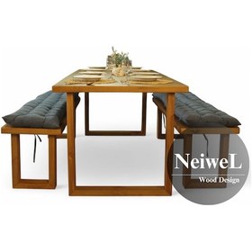 Resim Neiwel Loen Doğal Ahşap Banklı Mutfak Ve Yemek Masası Takımı-100-220 Takım Açık Ceviz 