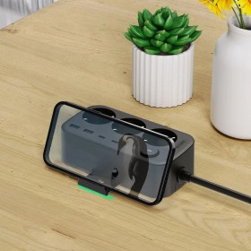 Resim 3’lü Akım Korumalı Priz | 2 USB + 2 Type-C Girişli | Anahtarlı ve Duvara Monte Edilebilir Uzatma Kablosu - Siyah 