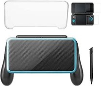 Resim Gorliskl Nintendo 2DS XL için 1 Stylus ve 1 Şeffaf Kılıf ve 1 Ekran Koruyucu ile El Kavrama Tutacağı Kılıf Braketi 