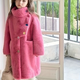 Resim Kızlar için Şık Suni Kürk Mont - Yüksek Boyunlu Uzun Kollu Kış Montu, Asimetrik Etek ve Düğme Önü, Kalın Sıcak Kore Stili Dış Giyim, Çocuklar İçin, Yürüyüş ve Rahat Geziler, Düz Renk, Yürüyüş Giyimleri, Sophistike Tasarım, Dayanıklı Çocuk Giyimleri 