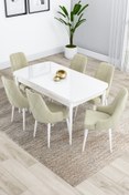 Resim Canisa Kar Serisi 80x132 Açılabilir Mdf Beyaz Mutfak Masa Takımı 6 Krem Sandalye 