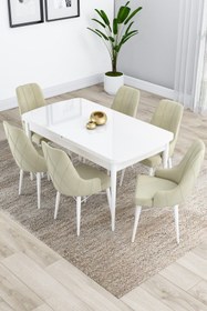 Resim Canisa Kar Serisi 80x132 Açılabilir Mdf Beyaz Mutfak Masa Takımı 6 Krem Sandalye 
