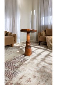 Resim Simillo Home&Living WOOD Wooden Ahşap Tekli Mantar Yan Sehpa Modern Açık Ceviz Renk Fiskos 