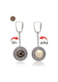 Resim Yakut Taşlı Ayyıldız Ve İsimli Plaka Çift Taraflı Oksitli Gümüş Telkari Anahtarlık 201025173 Gümüş 