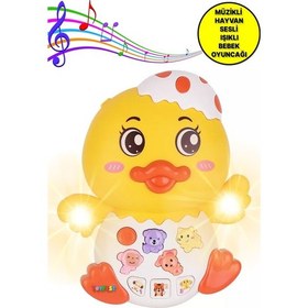Resim Hayvan Sesleri Çıkaran Işıklı Müzikli Ördek Modelli İnteraktif Bebek Eğitici Tuşlu Oyuncak - Sarı 