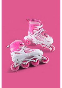 Resim Vadi Pembe Silikon Tekerli Ayarlanabilir Işıklı Paten S 31-34 Hp8136 Pembe - Beyaz 