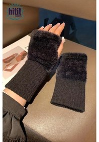 Resim Hitit Socks Kadın 1 Çift Kışlık Parmaksız Termal Esnek Polarlı Peluş Eldiven Siyah 