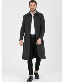 Resim Erkek Antrasit Dar Kesim Uzun Kaşe Gömlek Yaka Palto & Kaban Antrasit 