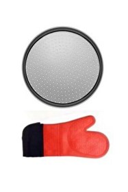 Resim Kitchen Design Lab Orta Boy Delikli Pizza Tepsisi 32 CM Ve Kırmızı Silikon Yanmaz Fırın Eldiveni 