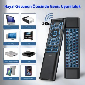 Resim İdragon M3 Akıllı Kumanda – Air Mouse & Kablosuz Klavye, 6 Eksenli Jiroskop, Ir Öğrenme, Bluetooth & 2.4 Ghz, 7 Renk Arka Aydınlatma 