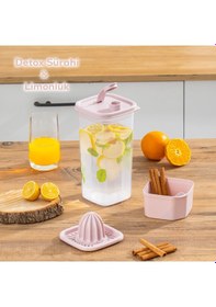 Resim Porsima 06-1109 Detoks Sürahi & Limonluk Şeffaf 1,5 L - Pembe 