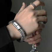 Resim 1 Adet Basit Erkek Paslanmaz Çelik Bileklik Hip Hop Stili Punk Tarzı 10mm Geniş Paslanmaz Çelik Bileklik - Günlük/Parti/Evlilik Yıldönümü/Düğün vb. İçin Moda Takı, Kadın ve Erkekler için Uygun 