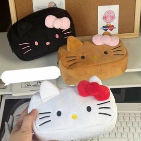 Resim Sanrio for hello kitty Flanel Kalemlik Seti - Geniş Kapasite, Siyah, Kahverengi ve Beyaz Renklerde Sevimli Kedi Desenleri, Kurdele Aksanlı, Öğrenciler ve Düzenleyiciler için İdeal, Düzenleyici Çantalar | Eğlenceli Kedi Tasarımı | Yumuşak Doku 