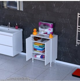 Resim Modilayn Söke Küçük Alanlar İçin Mükemmel 65 X 75 X 32,5 Cm Lik 2 Kapaklı 3 Göz Raflı, Dar Banyolarda Bile Size Ekstra Depolama Alanı Sağlar. Beyaz 