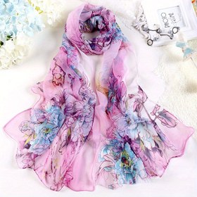 Resim Zarif Drape, Şık Vintage Şakayık Baskılı Eşarp - Nefes Alabilen Polyester, Esnemez, Dekoratif Kadın Moda Aksesuarı 
