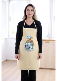 Resim Siyah Chef Leke Tutmaz Kumaş Mutfak Önlüğü Sarı 