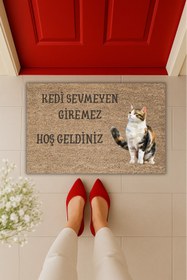 Resim Dormot Yüksek Kaliteli Modern Dijital Baskı Kedi Sevmeyen Giremez Paspas 70x45cm - Dış Mekan Paspası 