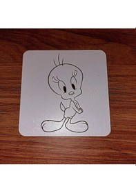 Resim Lavanta Tasarım Tweety Ahşap Bardak Altlığı Beyaz 