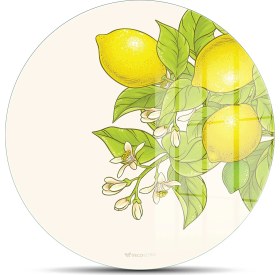 Resim Decovetro Cam Kesme Tahtası ve Sunumluk Yuvarlak Vintage Lemon 30X30 cm 