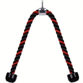 Resim 70 cm, 90 cm ve 120 cm uzunluklarda kırmızı ve siyah renklerde kullanılabilir olan çift uçlu gerilim ipi. Bu ağır hizmet tipi trisep ipi, jimnastik kullanımı için tasarlanmış, çekme egzersizleri ve biceps ve triceps kaslarının geliştirilmesi için idealdir. 