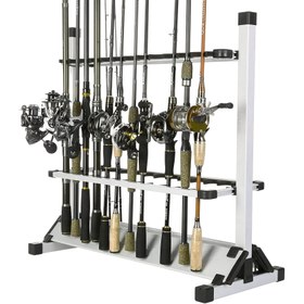 Resim Tika Sports Alüminyum Olta Sapı Rafı - 12/24 Sap Tutabilir, Güvenli Depolama için Yastıklı Çerçeve ile Yer Tasarruflu Tasarım, Ev & Garaj Kullanımı için İdeal, Tutucu, Düzenleyici, Çoğu Olta Sapı ve Kombinasyonu için 